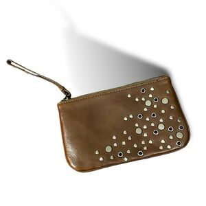 J.Crew Brown Leather Studded Wristlet 7.5”x 3.5”
